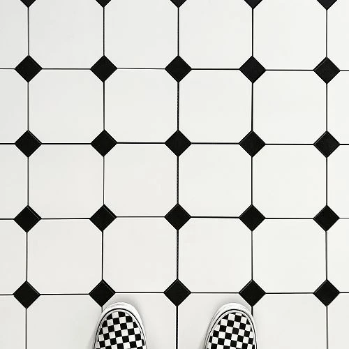 Octagon Porcelain Mosaic Tile Black and White