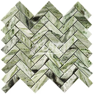 Sagano Vibrant Green Herringbone Floor Marble Mosaic Tile