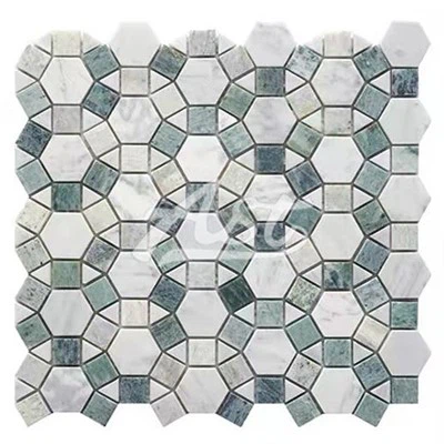 Honed Ming Green Geometry Marble Mosaic Tile